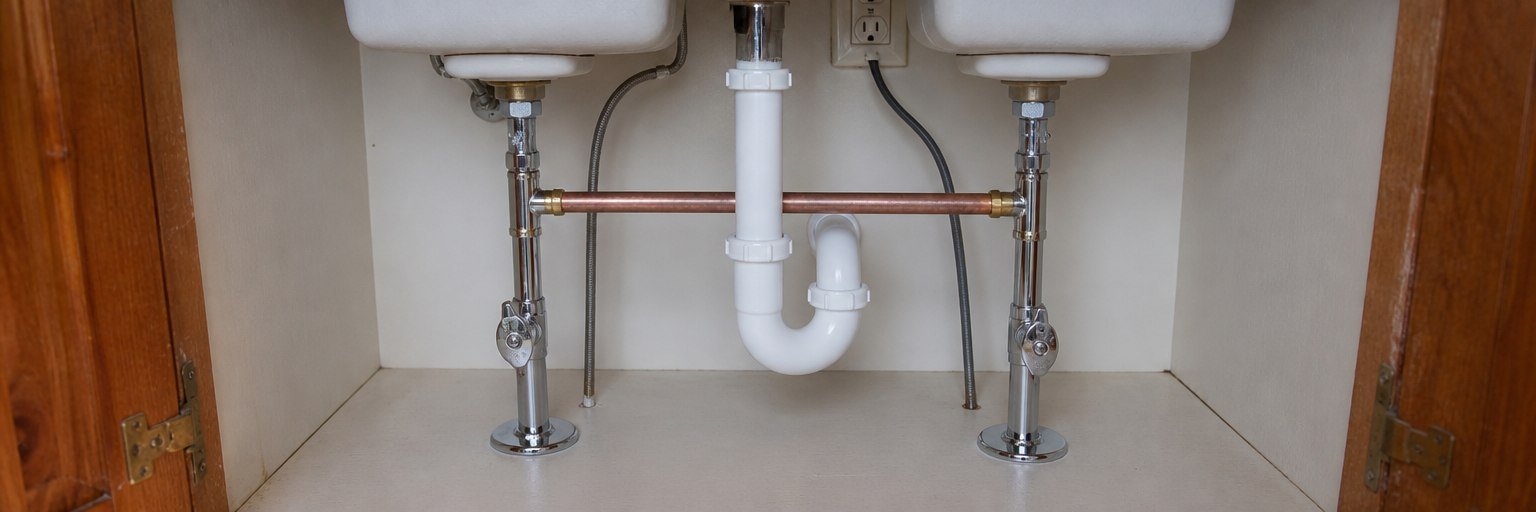 New white PVC plumbing lines installed after STN Property Services plumbing replacement